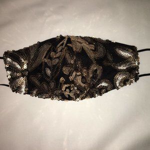 HANDMADE BLACK AND GOLD SEQUIN FACE MASK -